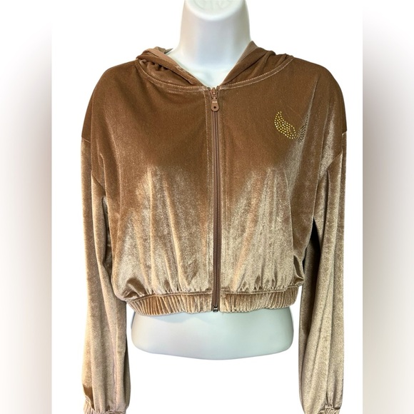 Light Brown Velour Crop Hoodie with Zip up, GUC. size M - Picture 1 of 3